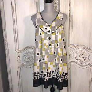La Pasteque Scoop Neck Sleeveless Front Button Unique Graphic Dress